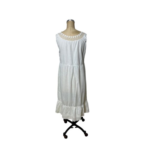 Antique white cotton dress or chemise with crocheted flower yoke Size M - Picture 5 of 8